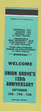 Matchbook Cover - Union Grove 125th Anniversary WI 1963 TEAL