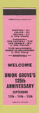 Matchbook Cover - Union Grove 125th Anniversary WI 1963 PINK