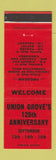 Matchbook Cover - Union Grove 125th Anniversary WI 1963 RED