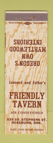 Matchbook Cover - Friendly Tavern Roseburg OR