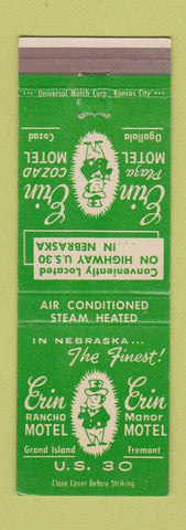 Matchbook Cover - Erin Manor Motel Fremont Grand Island Cozad Ogallala NE