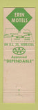Matchbook Cover - Erin Manor Motel Fremont Grand Island Cozad Ogallala NE