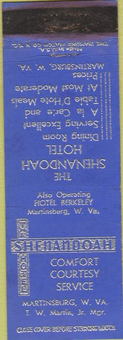 Matchbook Cover - Shenandoah Hotel Martinsburg WV