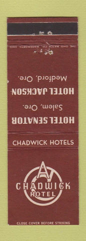 Matchbook Cover - Hotels Jackson Senator Medford Salem OR WEAR