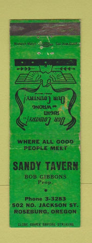 Matchbook Cover - Sandy Tavern Roseburg OR