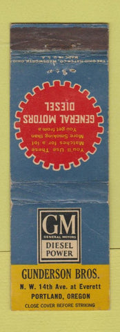 Matchbook Cover - GM Diesel Power Gunderson Bros Portland OR WEAR
