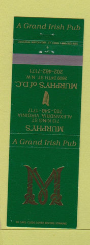 Matchbook Cover - Murphy's Irish Pub Washington DC Alexandria VA