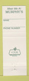 Matchbook Cover - Murphy's Irish Pub Washington DC Alexandria VA