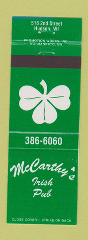 Matchbook Cover - McCarthy's Irish Pub Hudson WI