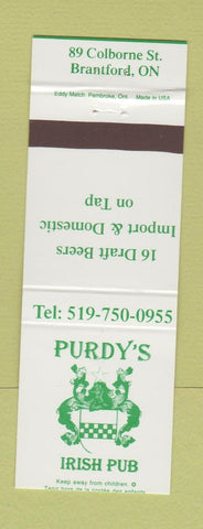 Matchbook Cover - Purdy's Irish Pub Brantford ON
