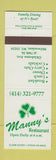 Matchbook Cover - Manny's Restaurant Irish Milwaukee WI