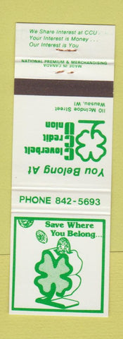Matchbook Cover - Cloverbelt Credit Union Wausau WI