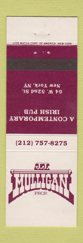 Matchbook Cover - JJ Mulligan Irish Pub New York City