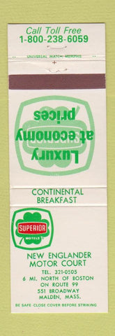 Matchbook Cover - Superior Motel New Englander Motor Court Malden MA