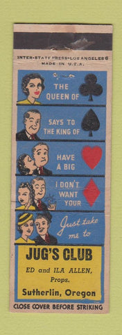 Matchbook Cover - Jug's Club Sutherlin OR WEAR