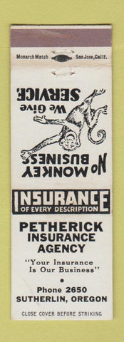 Matchbook Cover - Petherick Insurance Sutherlin OR WEAR