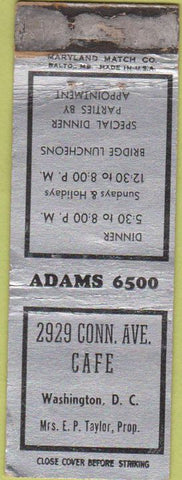 Matchbook Cover - 2929 Conn Ave Cafe Washington DC WORN