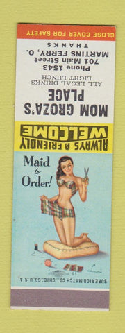 Matchbook Cover - Mom Groza's Place Martins Ferry OH low phone # SAMPLE pinup