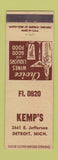 Matchbook Cover - Kemp's Detroit MI