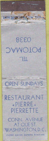 Matchbook Cover - Restaurant Pierre Washington DC WEAR