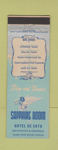 Matchbook Cover - Sapphire Room Hotel De Soto Savannah GA girlie