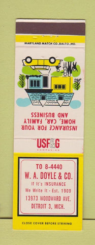 Matchbook Cover - WA Doyle Insurance Detroit MI