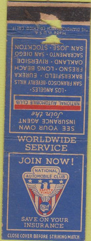 Matchbook Cover - National Automobile Club CA WEAR
