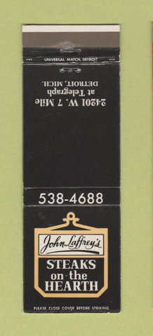 Matchbook Cover - John Laffrey's Steaks Detroit MI