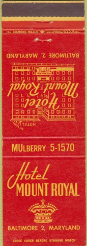 Matchbook Cover - Hotel Mount Royal Baltimore MD