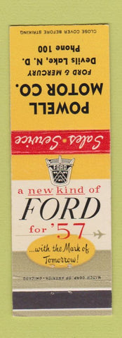 Matchbook Cover - 1957 Ford Powell Motor Devils Lake ND low phone #