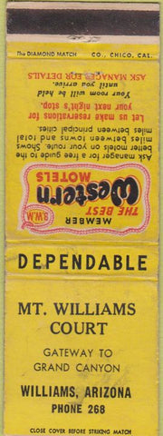 Matchbook Cover - Mt Williams Court Williams AZ Grand Canyon WEAR