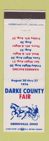 Matchbook Cover - Darke County Fair Greenville OH Horse Harness Racing