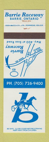 Matchbook Cover - Barrie Horse Racing ON harness