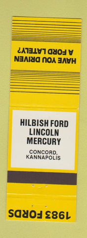 Matchbook Cover - 1983 Ford Hilbish Lincoln Mercury Concord Kannapolis NC