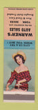 Matchbook Cover - Warner's Auto Sales York PA? Pinup