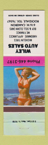 Matchbook Cover - Wiley Auto Sales Rockdale TX pinup Michelin Tires