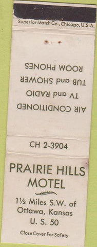 Matchbook Cover - Praire Hills Motel Ottawa KS
