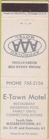 Matchbook Cover - E Town Motel Elizabethtown KY