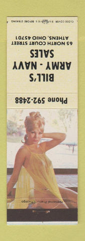 Matchbook Cover - Bill's Army Navy Sales Athens OH pinup