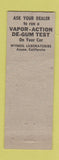 Matchbook Cover - De Gum Vapor Action Wynoil Labs Azusa CA WEAR