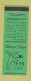 Matchbook Cover - The Fern Cafe Tillamook OR GREEN #2