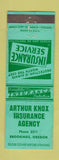 Matchbook Cover - Arthur Knox Insurance Brookings OR low phone # WEAR