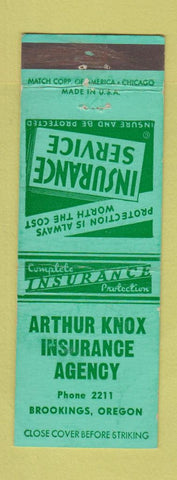 Matchbook Cover - Arthur Knox Insurance Brookings OR low phone # WEAR
