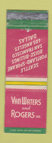 Matchbook Cover - Van Waters and Rogers Seattle Portland Dallas WEAR