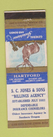 Matchbook Cover - SC Jones Insurance Hartford OR WEAR