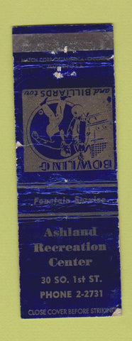 Matchbook Cover - Ashland Recreation Bowling Billiards OR WORN