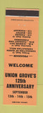 Matchbook Cover - Union Grove WI 125th Anniversary ORANGE