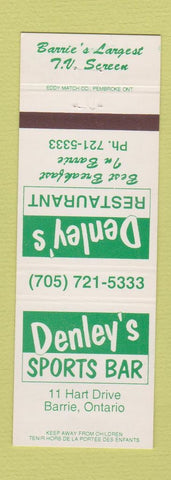 Matchbook Cover - Denley's Sports Bar Barrie ON