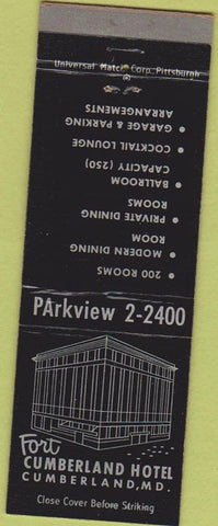 Matchbook Cover - Fort Cumberland Hotel Cumberland MD