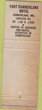 Matchbook Cover - Fort Cumberland Hotel Cumberland MD